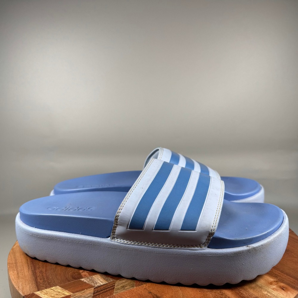 Adidas Adilette Platform Slides Women 11 Blue Dawn White Sandals HQ6181 - Picture 1 of 6
